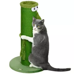 PawHut 63cm Cat Scratching Post for Indoor Cats, with Sisal Rope Cover, Large Base, Green - 1