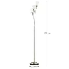 HOMCOM 3-Light Upright Floor Lamps for Living Room, Modern Standing Lamp for Bedroom with Steel Base, Bulb not Included, Silver - 3