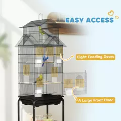 PawHut Metal Bird Cage with Plastic Swing, Perch, Food Container, Tray, Handle, for Finches, Canaries, Budgies, 43 x 32.5 x 163 - 6