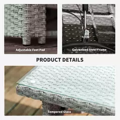 Outsunny 4 Piece Rattan Garden Furniture Set Outdoor Sofa Sectional Set with Glass Top Table for Poolside, Navy Blue - 7