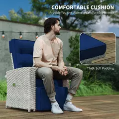 Outsunny 4 Piece Rattan Garden Furniture Set Outdoor Sofa Sectional Set with Glass Top Table for Poolside, Navy Blue - 5