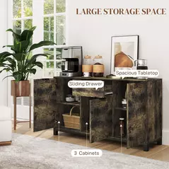 HOMCOM Sideboard, Industrial Storage Cabinet with Doors, Drawer, Cupboard and Adjustable Shelves for Living Room, Dining Room, Hallway, Rustic Brown - 4