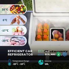 Outsunny 16L Portable Car Fridge, -20℃ to 10℃ Adjustable Temperature - Khaki/Grey - 4