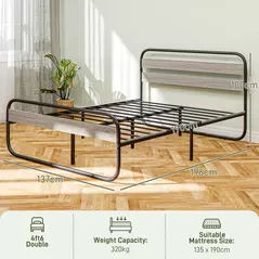 HOMCOM 4ft6 Double Bed Frame, Industrial Style Metal Platform Bed Frame with Under Bed Storage, No Box Spring Needed, Easy Assembly, Grey - 3