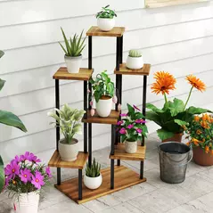Outsunny Seven Wooden Shelf Plant Stand - 8