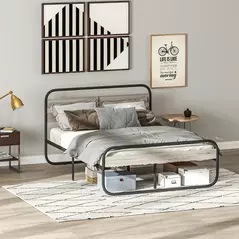 HOMCOM 4ft6 Double Bed Frame, Industrial Style Metal Platform Bed Frame with Under Bed Storage, No Box Spring Needed, Easy Assembly, Grey - 8