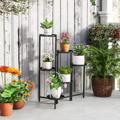Outsunny 3 Tier Plant Stand Indoor Outdoor, Foldable Corner Plant Stands for Multiple Plants, Metal Round Flower Pot Holder for Patio Garden Balcony Living Room, Black - 8