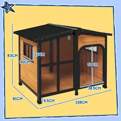 PawHut Wooden Dog Kennel with Removable Floor, Asphalt and Openable Roof, Large Window, for Large Dogs, Yellow - 3
