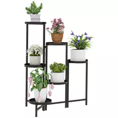 Outsunny 3 Tier Plant Stand Indoor Outdoor, Foldable Corner Plant Stands for Multiple Plants, Metal Round Flower Pot Holder for Patio Garden Balcony Living Room, Black - 1