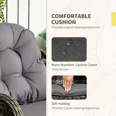 Outsunny 3 Pieces Rattan Bistro Set, Wicker Garden Bistro Set, Glass Top Balcony Table and Chairs with Cushions for Outdoor, Patio, Balcony, Grey - 5