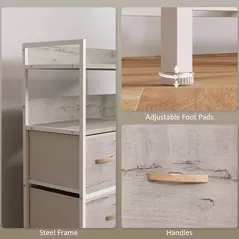 HOMCOM Rustic Chest of Seven Fabric Drawers - Natural Wood Finish - 7