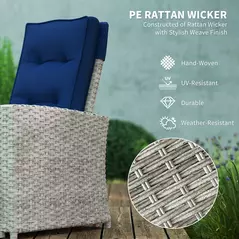 Outsunny 4 Piece Rattan Garden Furniture Set Outdoor Sofa Sectional Set with Glass Top Table for Poolside, Navy Blue - 4