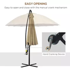 Outsunny 3(m) Cantilever Umbrella 18 Ribs & Vents Adjustable Angle for Patio Khaki - 4
