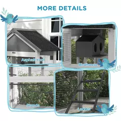 PawHut Wooden Bird Cage, with Stand, for Finches, Parakeets, Small birds - Grey - 7