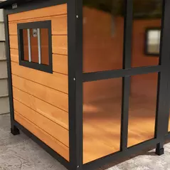 PawHut Wooden Dog Kennel with Removable Floor, Asphalt and Openable Roof, Large Window, for Large Dogs, Yellow - 9