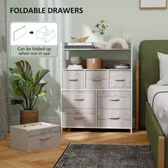 HOMCOM Rustic Chest of Seven Fabric Drawers - Natural Wood Finish - 6