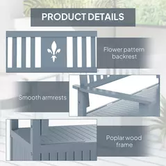 Outsunny Two-Seater Wooden Storage Bench - Grey - 6