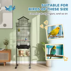 PawHut Metal Bird Cage with Plastic Swing, Perch, Food Container, Tray, Handle, for Finches, Canaries, Budgies, 43 x 32.5 x 163 - 7