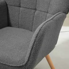 HOMCOM Teddy Fleece Wingback Accent Chair - Grey - 7