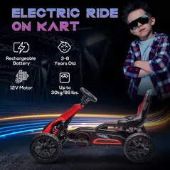 HOMCOM 12V Electric Go-Kart for Kids, Ride-On Racing Go-Kart, with Forward and Reversing Functions, for Ages 3-8 Years - Red - 4
