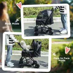 PawHut Pet Stroller Pushchair Foldable Travel Dog Cat Carriage w/ Reversible Handle Brake Basket - 8