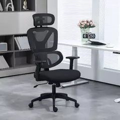 Vinsetto Mesh Office Chair, Height Adjustable Desk Chair with Lumbar Support, Swivel Wheels and Adjustable Headrest, Black - 2