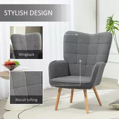 HOMCOM Teddy Fleece Wingback Accent Chair - Grey - 5