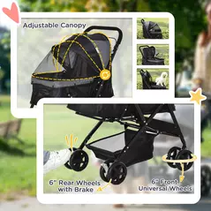 PawHut Pet Stroller Pushchair Foldable Travel Dog Cat Carriage w/ Reversible Handle Brake Basket - 6