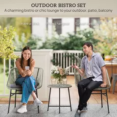 Outsunny 3 Pieces Rattan Bistro Set, Wicker Small Garden Table and Chairs Set with Cushions and Glass Top Coffee Table, Bistro Garden Furniture Set for Outdoor, Patio, Balcony, Light Grey - 4