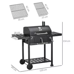Outsunny Adjustable Charcoal Pan BBQ, with Thermometer and Warming Rack - 3