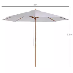 Outsunny 3(m) Garden Parasol, Pulley Operated Patio Umbrella, Wooden Table Market Umbrella with Rope Pulley Mechanism and 8 Ribs, Cream White - 3