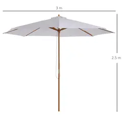 Outsunny 3(m) Garden Parasol, Pulley Operated Patio Umbrella, Wooden Table Market Umbrella with Rope Pulley Mechanism and 8 Ribs, Cream White - 3