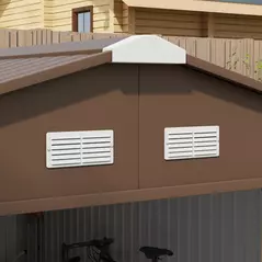 Outsunny 13 x 11ft Metal Garden Shed, Outdoor Storage Tool House with Ventilation Slots, Foundation Kit and Lockable Double Doors, Light Brown - 8