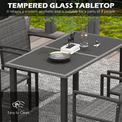 Outsunny Outdoor Dining Set 5 Pieces Patio Conservatory with Tempered Glass Tabletop,4 Dining Chairs - Grey - 5