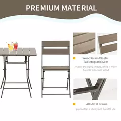 Outsunny 3 Piece Foldable Garden Bistro Set Patio Furniture Set with Table and 2 Chairs for Conservatory Balcony Terrace, Grey - 6