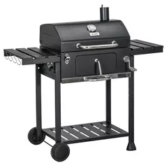 Outsunny Adjustable Charcoal Pan BBQ, with Thermometer and Warming Rack - 1