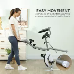 SPORTNOW Five-in-one Foldable Exercise Bike, Stationary Bike with Arm Workout Bands, LDC Monitor, Phone Holder, White - 8