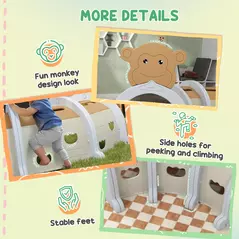 AIYAPLAY Monkey-Design Kids Play Tunnel for Crawling, Climbing, for ages 3-6 Years, Brown - 7