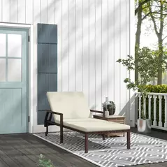 Outsunny Outdoor Sun Lounger, Rattan Wicker Chaise Recliner with 5-Level Adjustable Backrest and 2 Wheels - 2