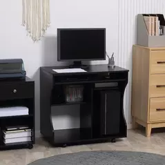 HOMCOM Multi-Storage Compact Work Desk, with Wheels - Black - 2