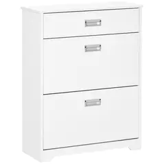 HOMCOM Shoe Cabinet, Slim Shoe Storage Cabinet with Drawer, 2 Flip-up Doors and Adjustable Shelf, Narrow Shoe Cupboard for 16 Pairs of Shoes for Entryway, Hallway, White - 1