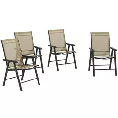 Outsunny Set of Four Folding Garden Chairs - Light Brown - 1