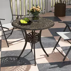 Outsunny 78 cm Round Garden Dining Table with Parasol Hole Antique Cast Aluminium Outdoor Table Only, Bronze Tone - 7