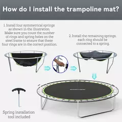 SPORTNOW Trampoline Replacement Mat with Spring Pull Tool, 54 V-Hooks, for 10ft Trampoline using 14cm Springs, Green - 6