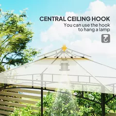 Outsunny 8' x 5' Grill Gazebo, Double Tiered BBQ Gazebo Shelter Canopy with LED Lights, 2 Side Shelves, Hooks, Beige - 6