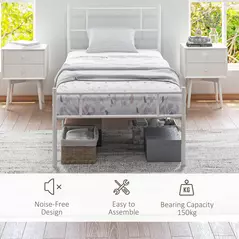 HOMCOM Single Bed Frame, Metal Bed Base with Headboard and Footboard, Metal Slat Support and 31cm Underbed Storage Space - 5