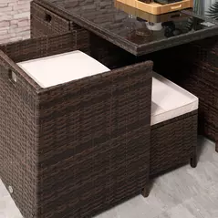 Outsunny 8 Seater Rattan Cube Garden Furniture Set, Rattan Dining Set with Cushions, Outdoor Dining Table and Chairs with 4 Armchairs, 4 Stools, Square Glass Top Table for Patio, Balcony, Brown - 9