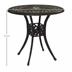 Outsunny 78 cm Round Garden Dining Table with Parasol Hole Antique Cast Aluminium Outdoor Table Only, Bronze Tone - 3
