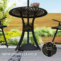 Outsunny 78 cm Round Garden Dining Table with Parasol Hole Antique Cast Aluminium Outdoor Table Only, Bronze Tone - 5