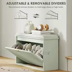 HOMCOM Elegant Eight Shoe Bench, with Top Seat - Green - 6